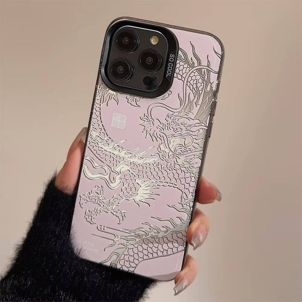 Luxury Dragon Embossed Phone Case for Iphone 15 Pro Max plus 14 13 12 11 Pink Purple Green Black White Shockproof Phone Cover