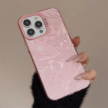Luxury Dragon Embossed Phone Case for Iphone 15 Pro Max plus 14 13 12 11 Pink Purple Green Black White Shockproof Phone Cover